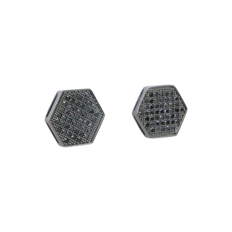 Mens .925 sterling silver Black hexagon  76211 1