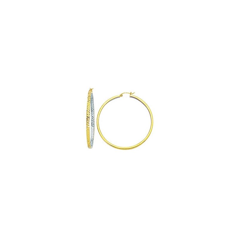 14K Yellow White Gold Ladies Hoop Earrin 70827 1