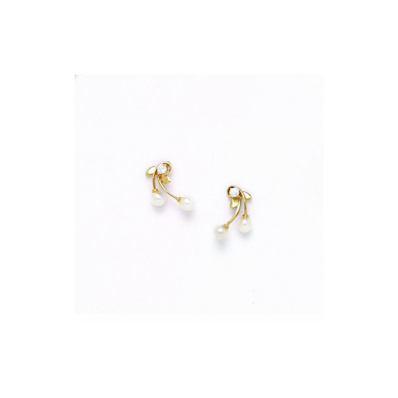 14K Yellow Gold genuine pearl and cz ear 68404 1
