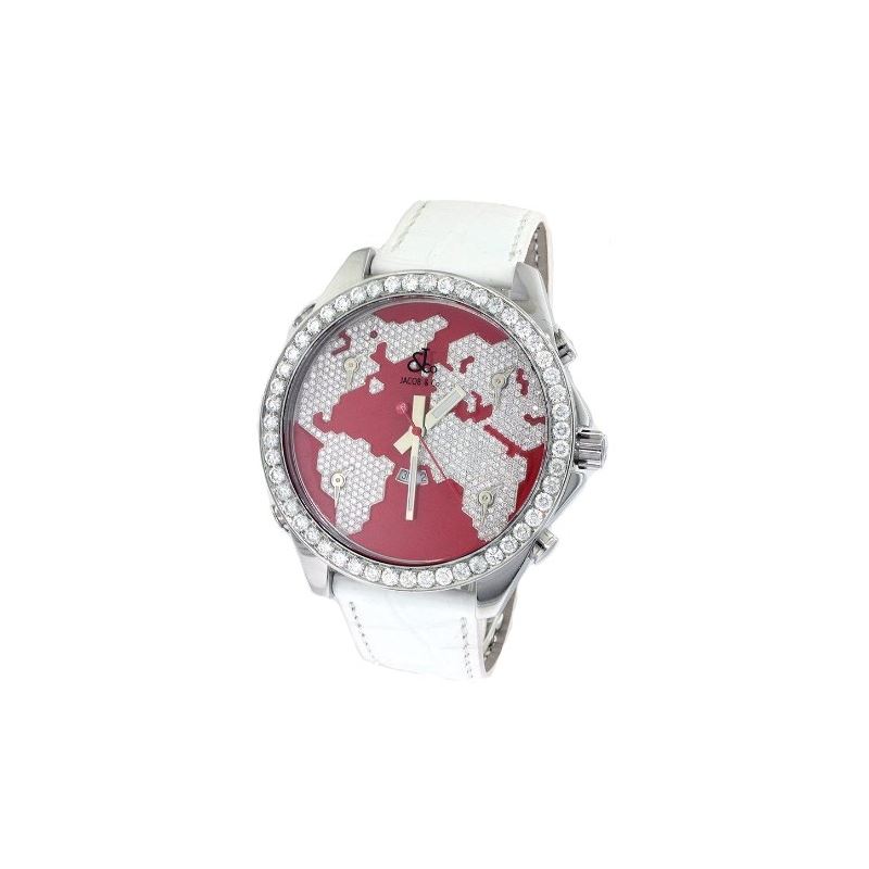 Jacob Co. White Band 5 Time Zone Red World Map 5.7