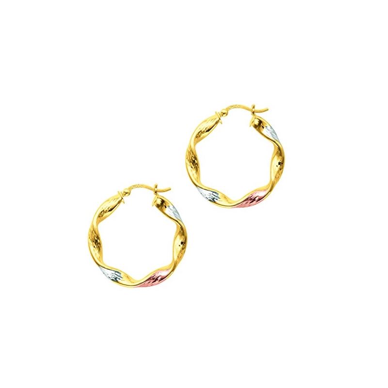 14K Tri-Color Gold Ladies Hoop Earrings  64693 1