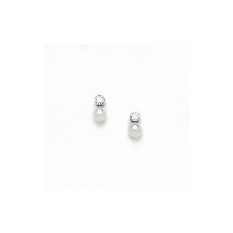 14K White Gold genuine pearl and cz earr 65418 1