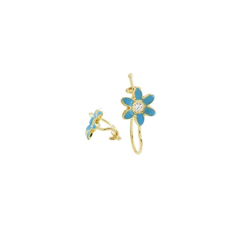 14K Yellow gold Flower cz hoop earrings  67919 1