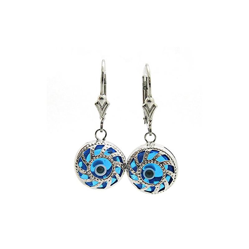 Sterling Silver evil eye dangle earrings fancy stud hoops