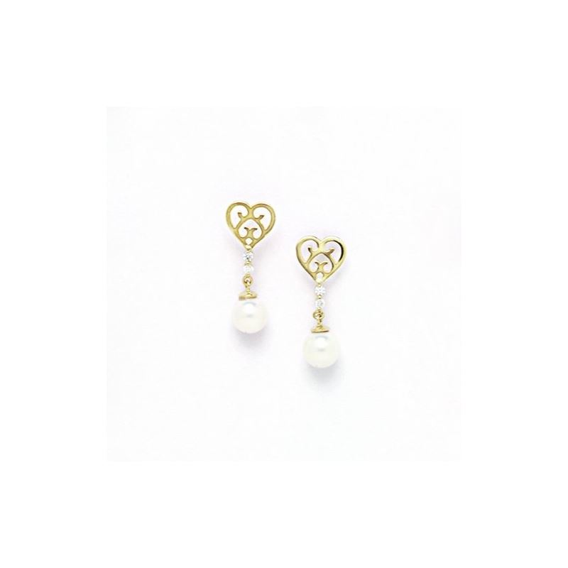 14K Yellow Gold genuine pearl and cz ear 68369 1