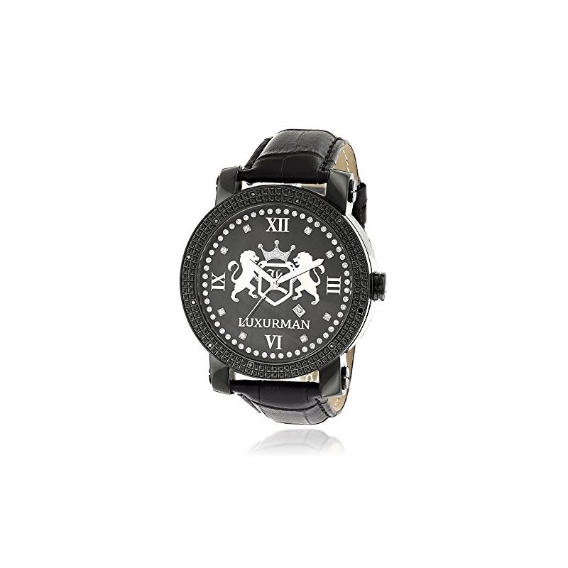Phantom Large Black Diamond Watch For Men Leather