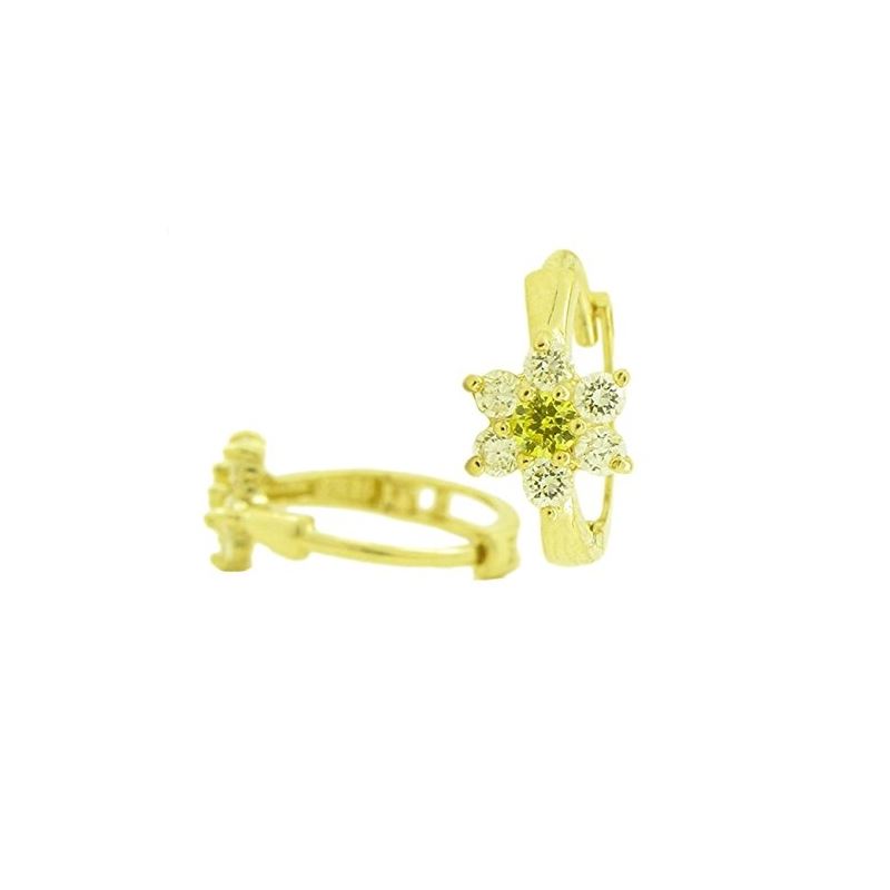 14K Yellow gold Flower cz hoop earrings  67734 1