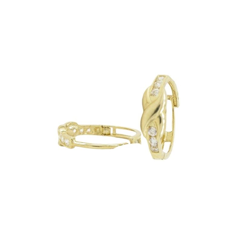 14K Yellow gold X weave cz hoop earrings 70764 1