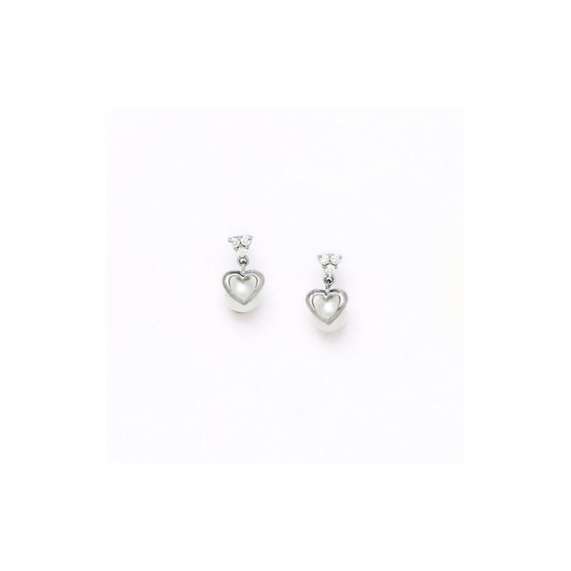 14K White Gold genuine pearl and cz earr 65452 1