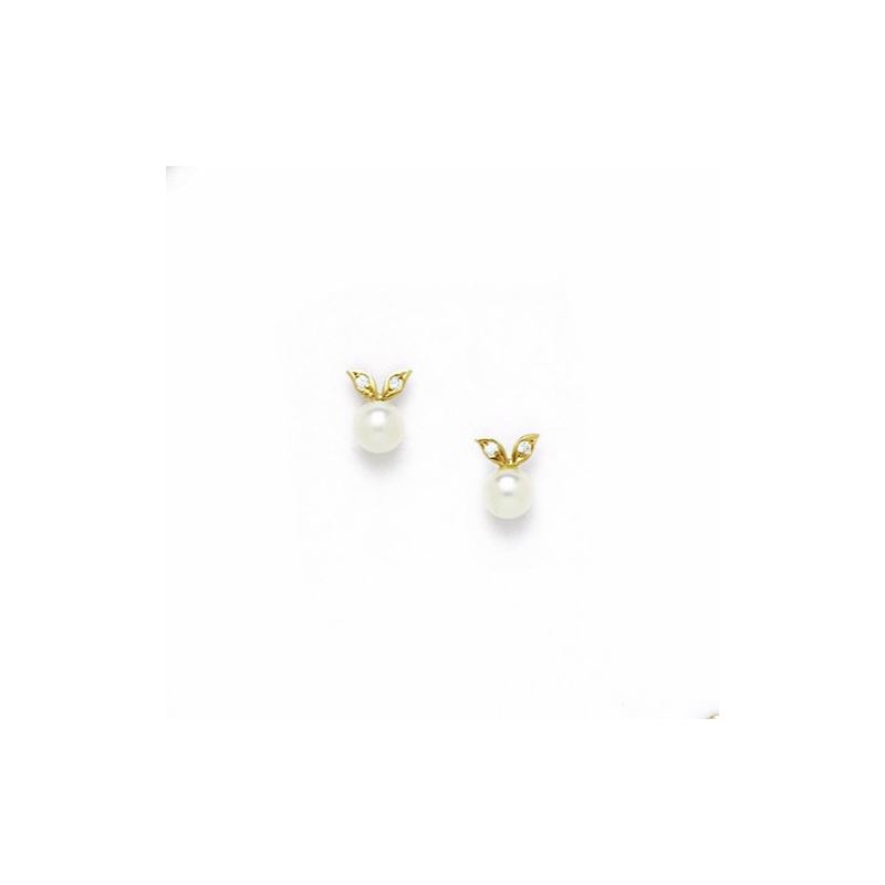 14K Yellow Gold genuine pearl and cz ear 68392 1