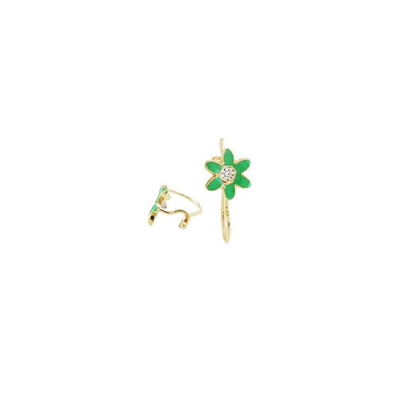 14K Yellow gold Flower cz hoop earrings  67879 1
