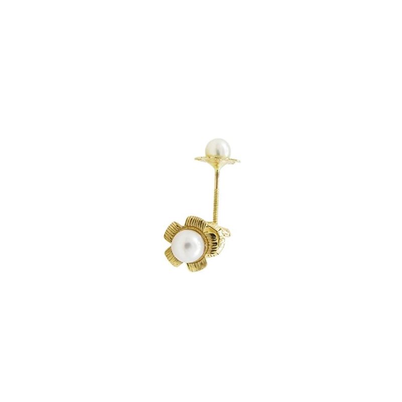 14K Yellow gold Flower pearl stud earrin 68168 1