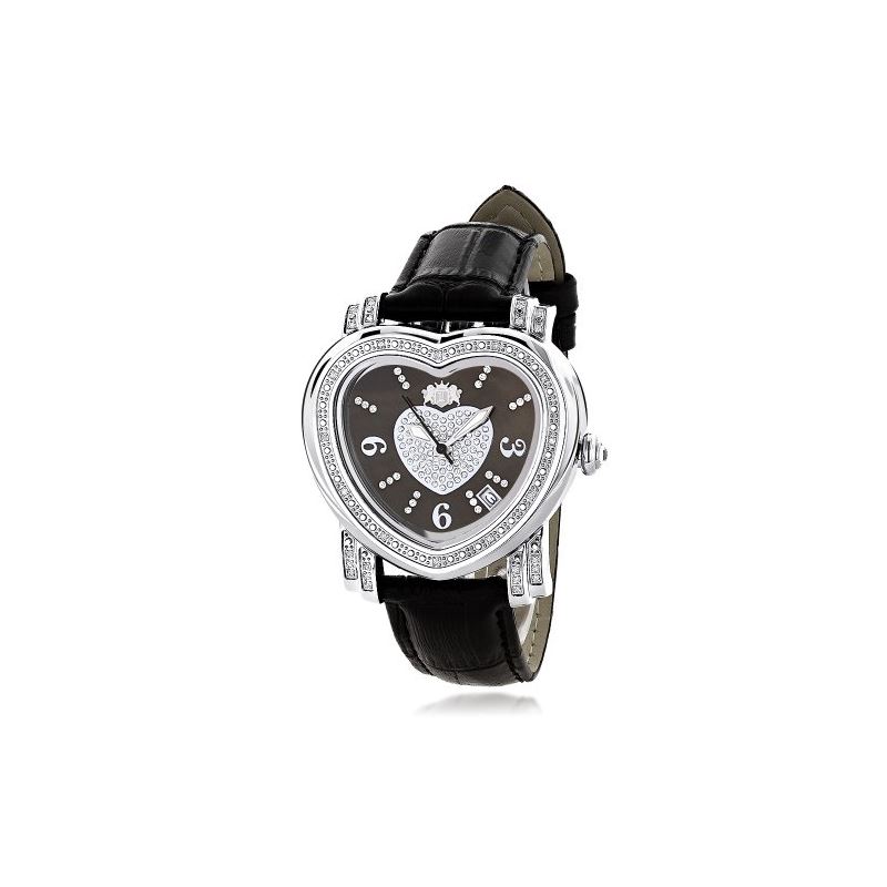 LUXURMAN Large Ladies Diamond Heart Watch 0.3Ct Bl