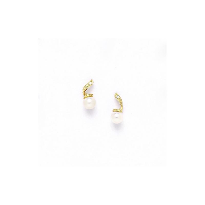 14K Yellow Gold genuine pearl and cz ear 68367 1