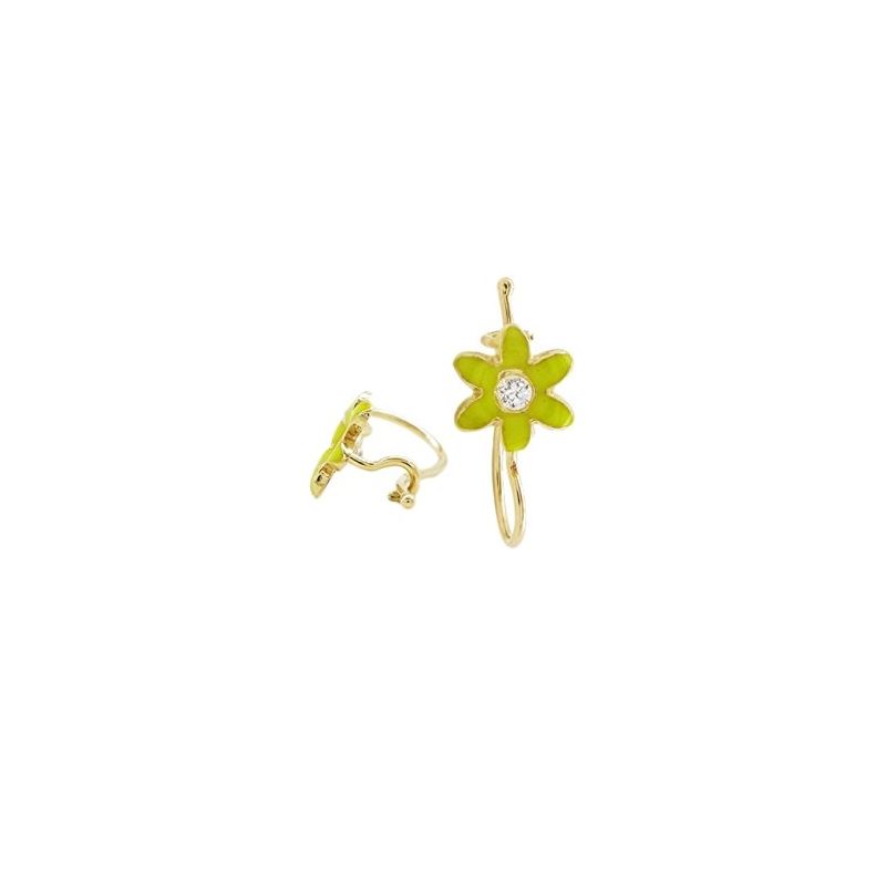 14K Yellow gold Flower cz hoop earrings  67889 1