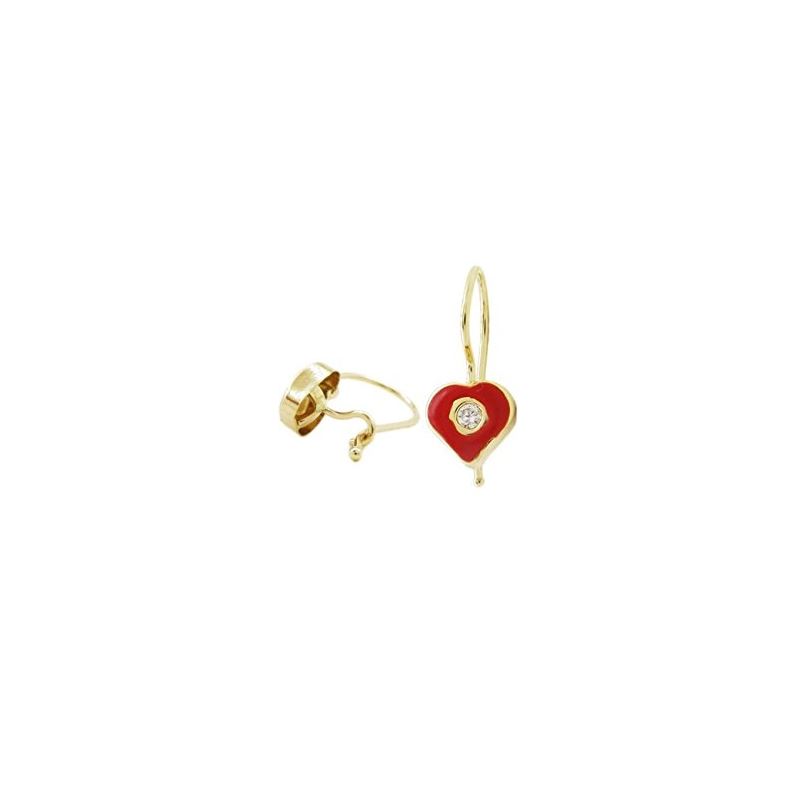 14K Yellow gold Heart cz hoop earrings f 68505 1