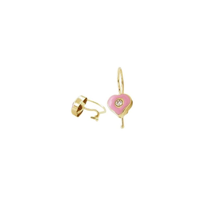 14K Yellow gold Heart cz hoop earrings f 68510 1