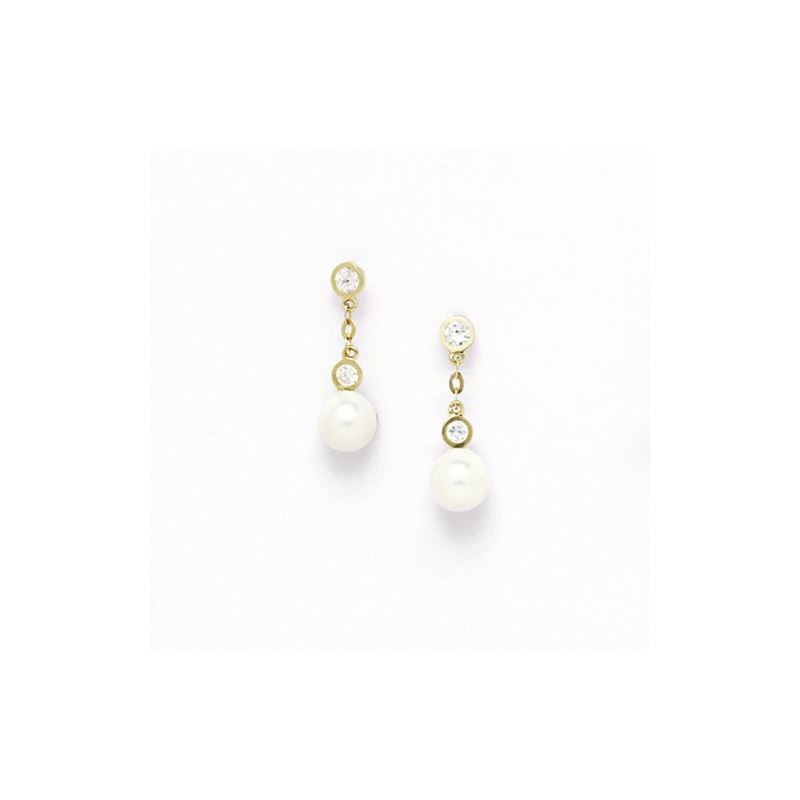 14K Yellow Gold genuine pearl and cz ear 68368 1