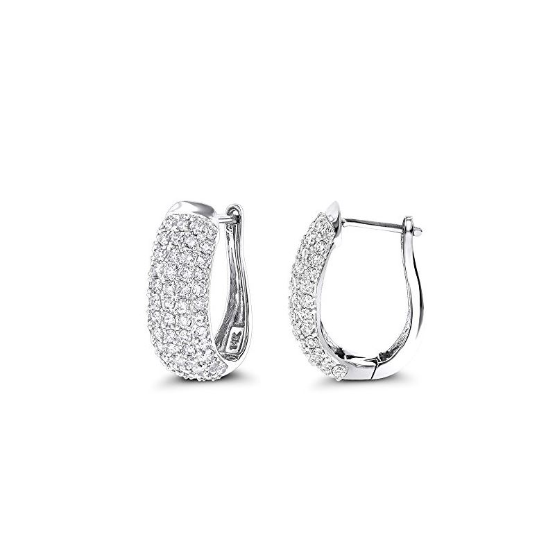 14K Pave Set Natural 1.5 Ctw Diamond Hoop Earrings