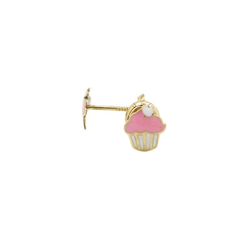 14K Yellow gold Creamy cup cake stud ear 67410 1