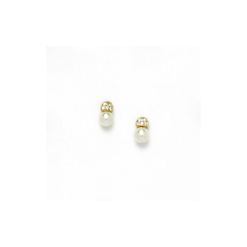 14K Yellow Gold genuine pearl and cz ear 68385 1