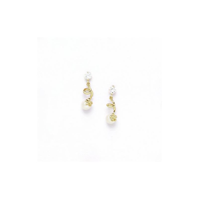 14K Yellow Gold genuine pearl and cz ear 68366 1