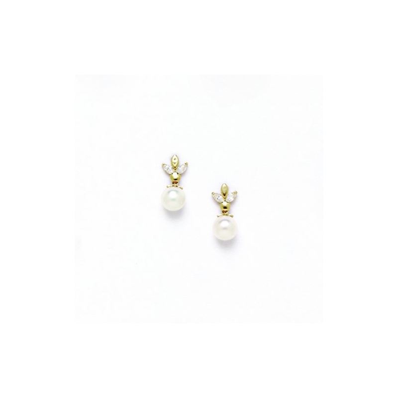 14K Yellow Gold genuine pearl and cz ear 68361 1