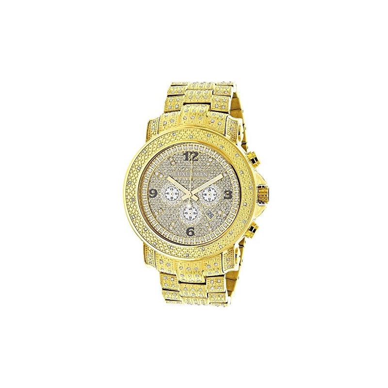 Oversized Iced Out Mens Diamond Watch Yellow Gold