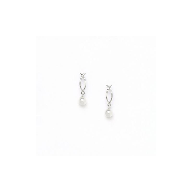 14K White Gold genuine pearl and cz earr 65450 1