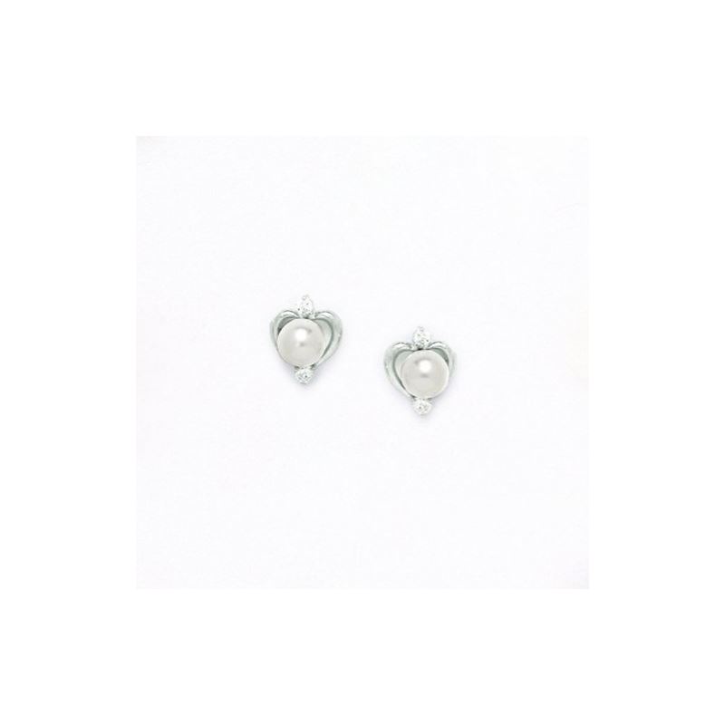 14K White Gold genuine pearl and cz earr 65430 1