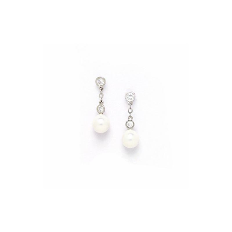 14K White Gold genuine pearl and cz earr 65445 1