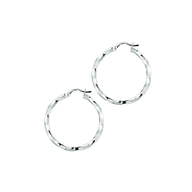 Ladies White Rhodium Silver Twisted Hoop 75067 1