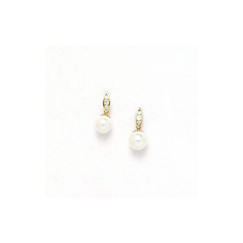 14K Yellow Gold genuine pearl and cz ear 68365 1