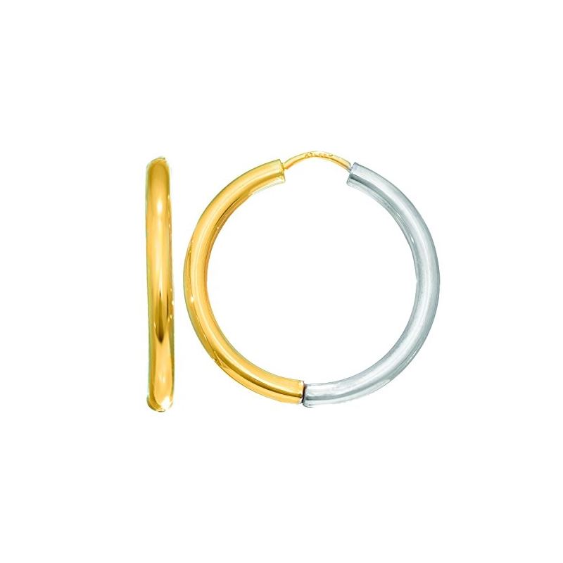 14K Yellow White Gold Ladies Hoop Earrin 70814 1