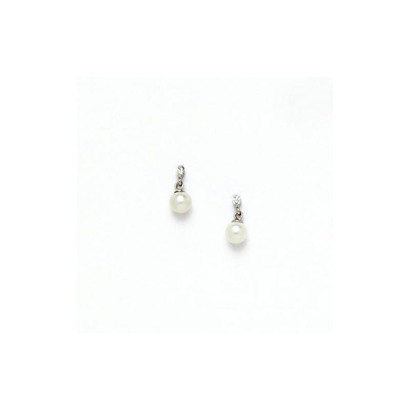 14K White Gold genuine pearl and cz earr 65436 1
