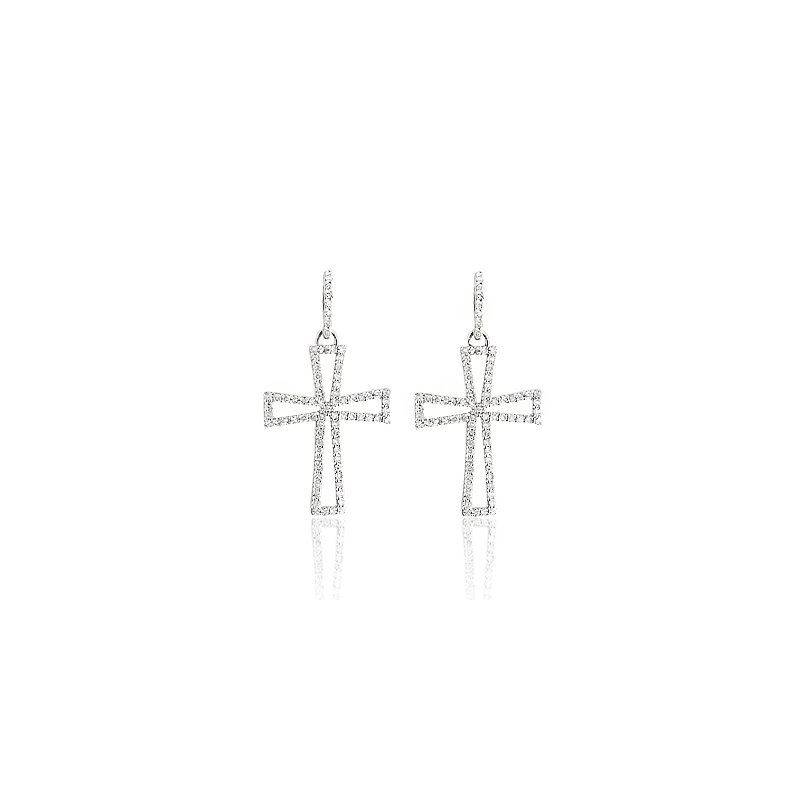 14K Natural Pave Set 0.5 Ctw Diamond Cross Earring