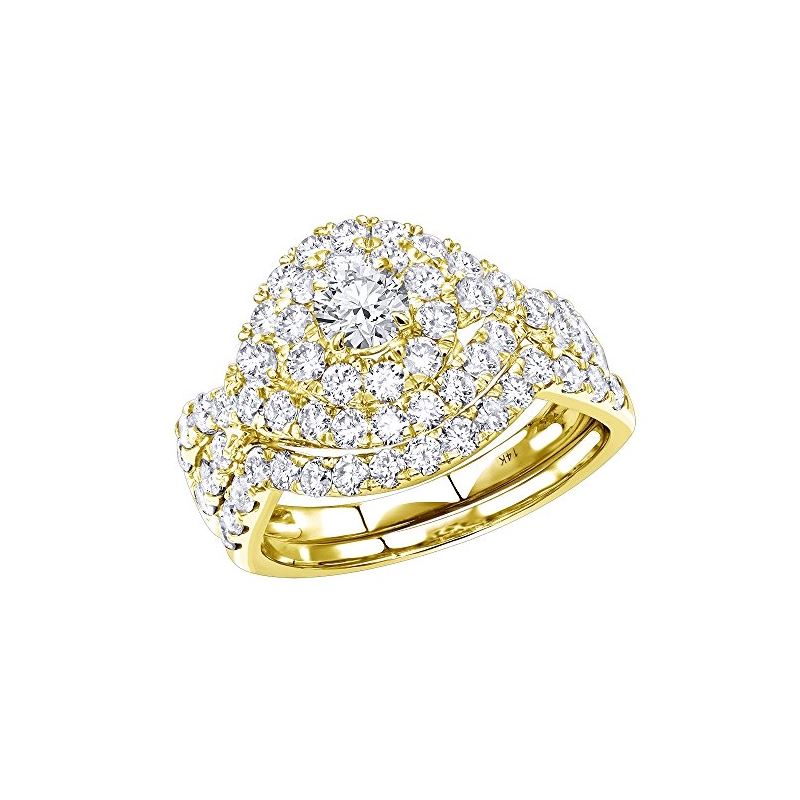14K Gold Double Halo Diamond Engagement Ring Set 2
