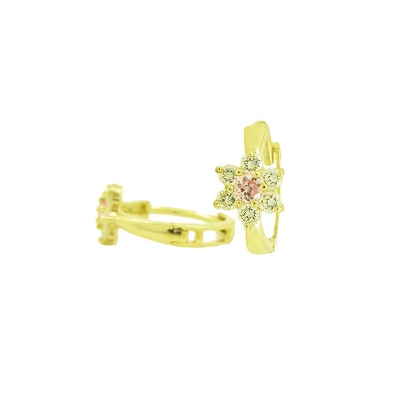 14K Yellow gold Flower cz hoop earrings  67724 1