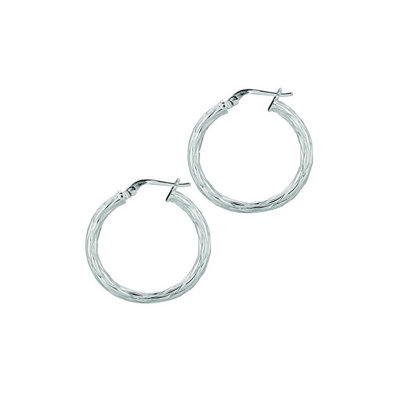 Ladies White Rhodium Silver Twisted Hoop 75061 1