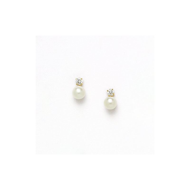 14K Yellow Gold genuine pearl and cz ear 68383 1