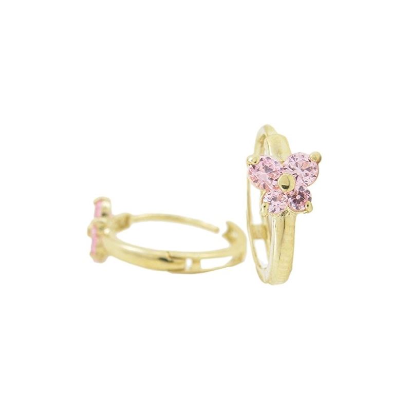 14K Yellow gold Butterfly cz hoop earrin 67267 1