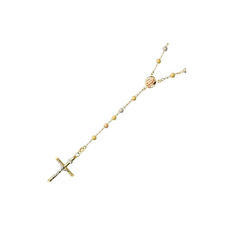 14K 3 TONE Gold HOLLOW ROSARY Chain - 28 63368 1
