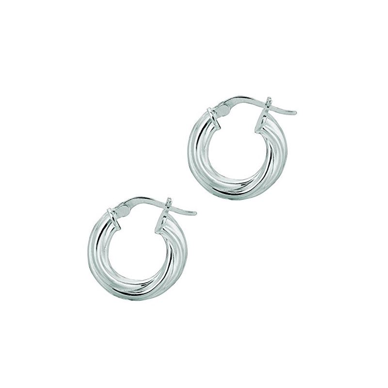 Ladies White Rhodium Silver Twisted Hoop 75062 1