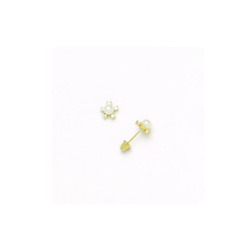 14K Yellow Gold genuine pearl and cz ear 68371 1
