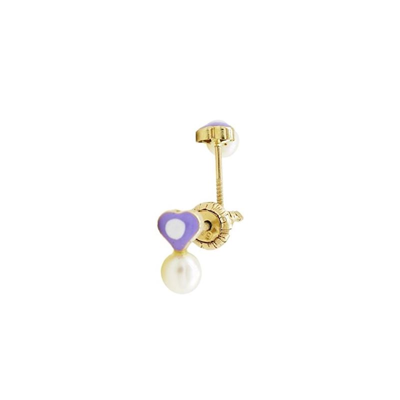 14K Yellow gold Heart pearl stud earring 68765 1