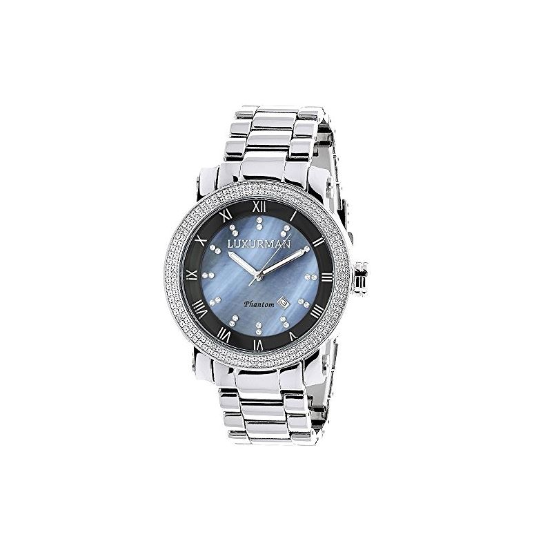 Luxurman Mens Diamond Watch 0.12ct Blue  90291 1