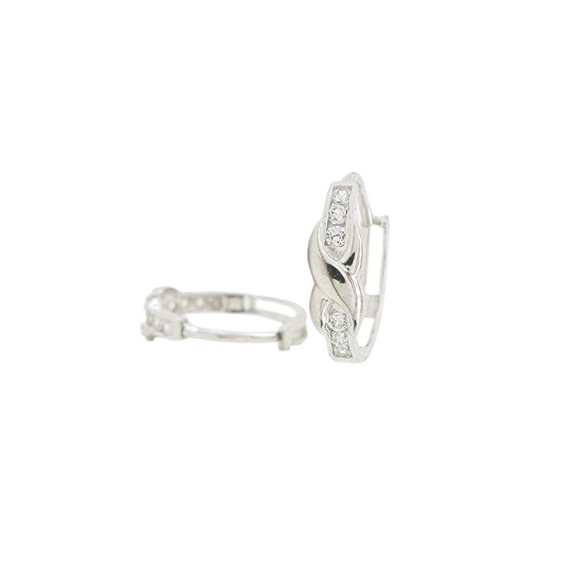 14K White gold X weave cz hoop earrings  66209 1