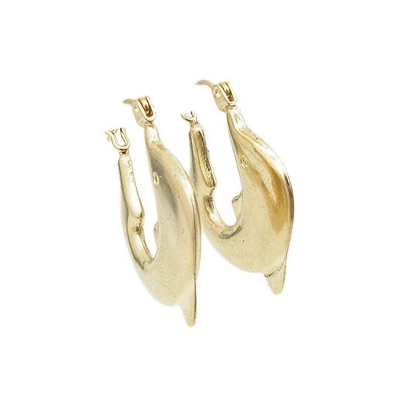 10k Yellow Gold earrings Dolphin hoop AG 60546 1