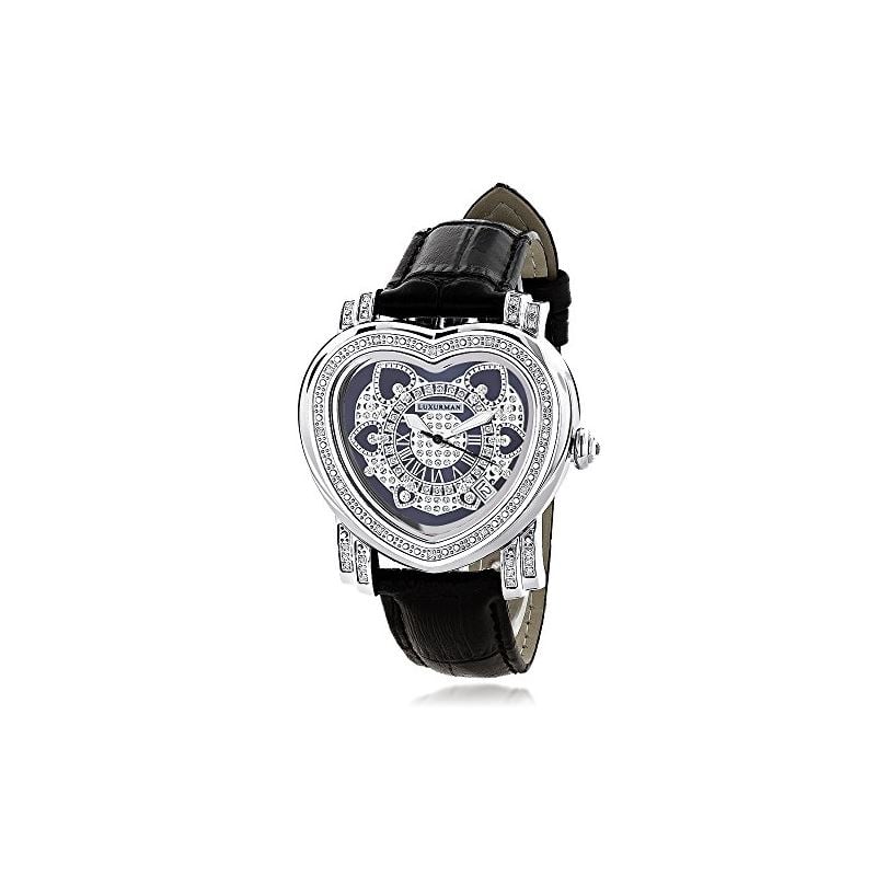 Ladies Diamond Heart Watch 0.30Ct Black