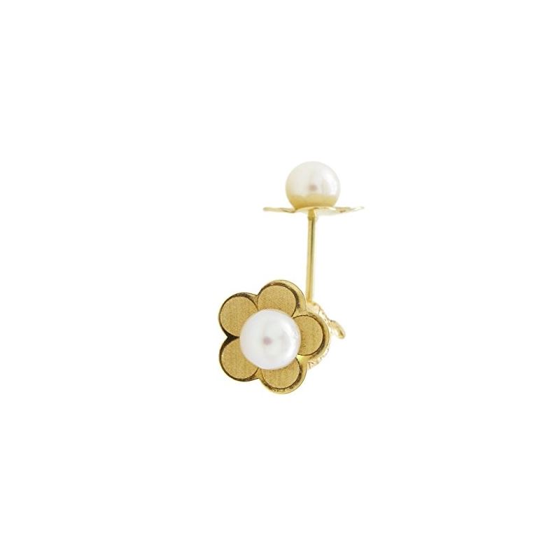14K Yellow gold Thin flower pearl stud e 70664 1